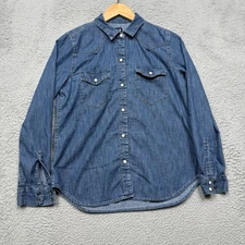 GAP Denim Shirt Women Small Blue Long Sleeve Pearl Snap Western Cowgirl Cotton
