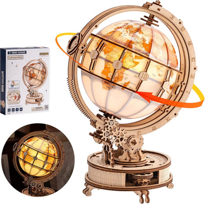 3D Wooden Puzzle for Adults - Luminous Globe with Automatic Rotation, ST003 - Wo