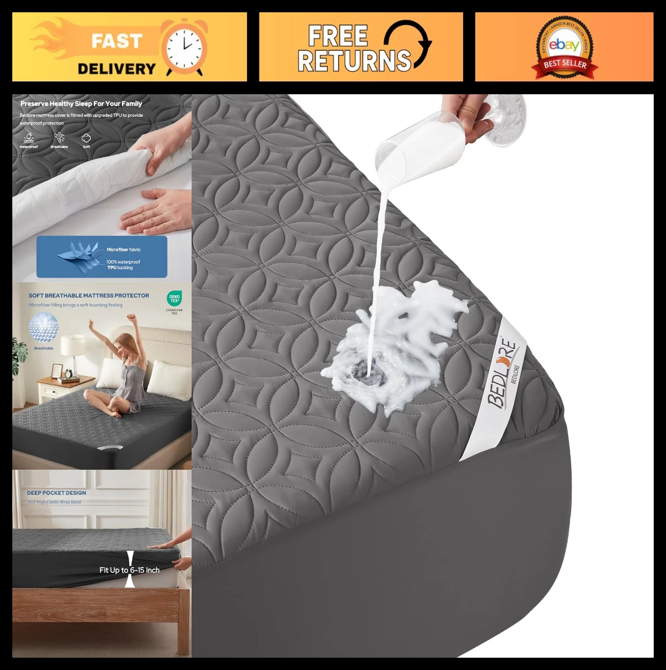 Waterproof Full Size Mattress Protector Pad, Deep Pocket 6"-15", Soft Cover for