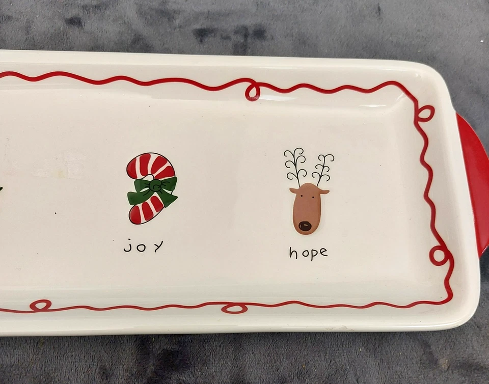 Plato de cerámica para servir vacaciones Pottery Barn Santa Joy rectangular largo 14" x 5" Foto 3 de 4