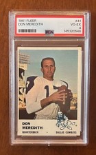 1961 Fleer - Don Meredith #41 (RC ) Psa 4 vg-ex Dallas QB & former MNF announcer