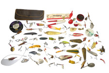 Vintage Fishing Lure & Tackle Lot Spinners Spoons Floats Hooks Pouch Parts Mixed