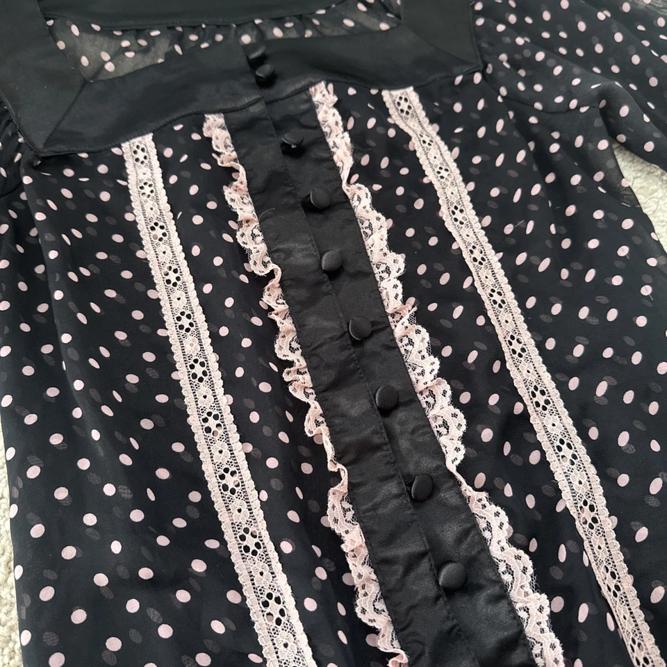 Blusa babydoll liz lisa tralala negra bebé rosa lunares encaje transparente talla m Foto 2 de 3