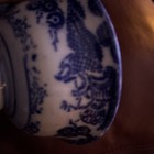 Antique Chinese BLUE & WHITE PORCELAIN RICE TEA BOWL - RAVEN BIRD — photo 4