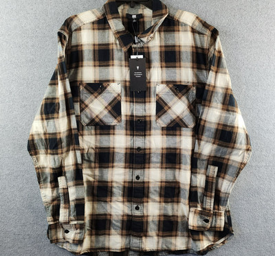 FRYE Button Up Shirt Men's XL Almost Black Multi Plaid Patch Pockets Long Sleeve