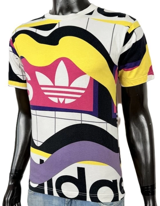 Adidas Originals T Shirt Uomo XS Multicolor All Over Print Logo Casual - Imagen 1 de 4