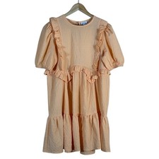 Neon Rose Babydoll Textured Mini Dress Cottagecore Ruffle Puff Sleeve Size M