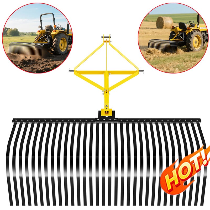 Tractor Landscape Rake For Category 1 3-Point Hitch 60" Steel Soil Gravel Lawn