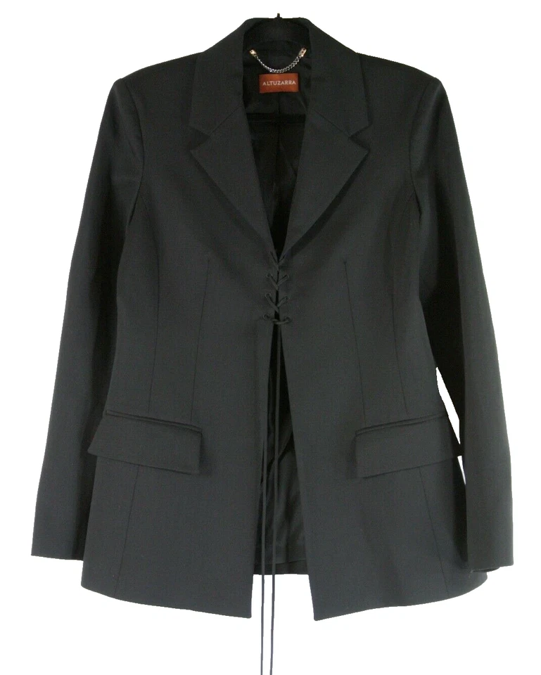 NUEVO Blazer Altuzarra Gardner Con cordones Grano De Poudre Mezcla Lana Talla 42 #SJ1069 Foto 4 de 4