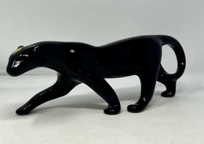 Vintage Black Ceramic Stalking Panther Bohemian Art Animal