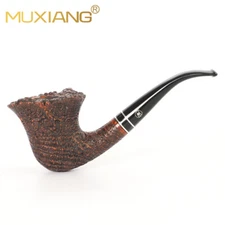 MUXIANG Sandblasted Fleur Pipe Briar Freehand Tobacco Pipe Acrylic Bent Stem