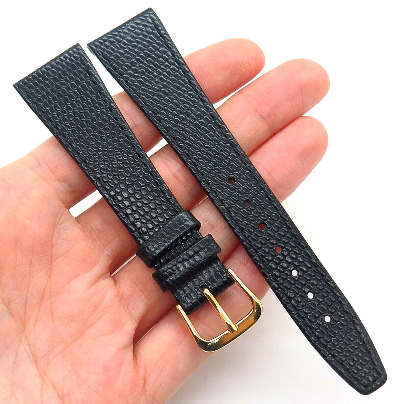 20mm Black Genuine Lizard Leather Stainless Steel Waterproof Watch Band Strap