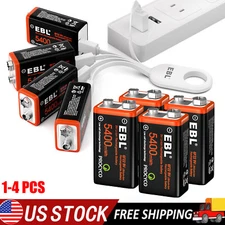 9V Lithium Battery 5400mWh LI-ion 9 Volt Batteries Lot /  Brand EBL