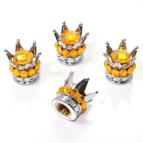4 Chrome Silver Crown Orange Bling Diamond Tire/Wheel Stem Valve Caps car truck
