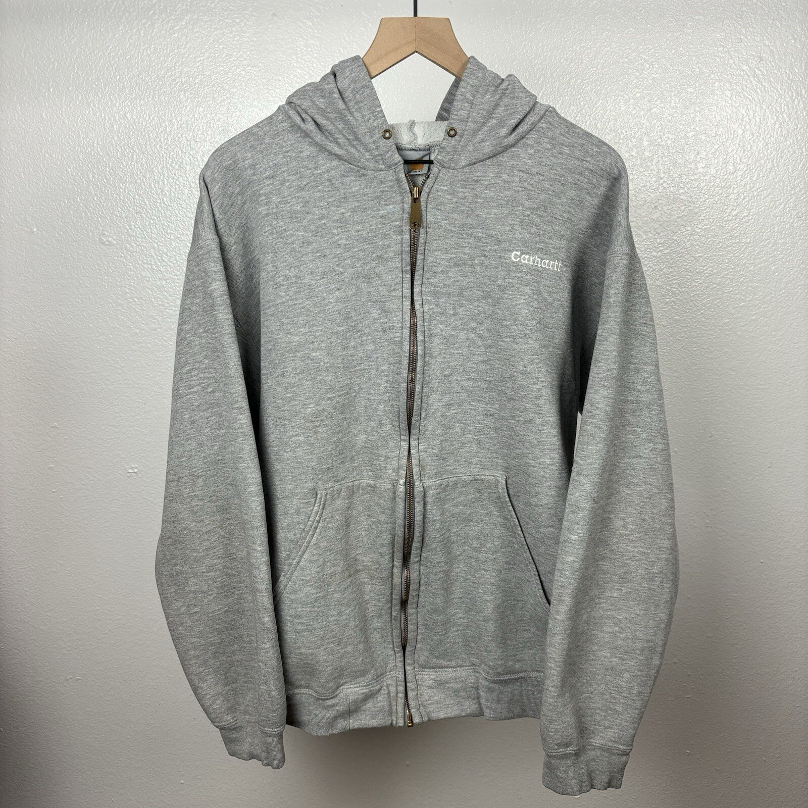 Vintage Carhartt Full Zip Gray Embroidered Spell Out Hoodie Boxy XL Jacket Y2K