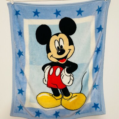 Disney Baby Mickey Mouse Blue Blanket Full Body Stars Luxe Fleece Throw Security