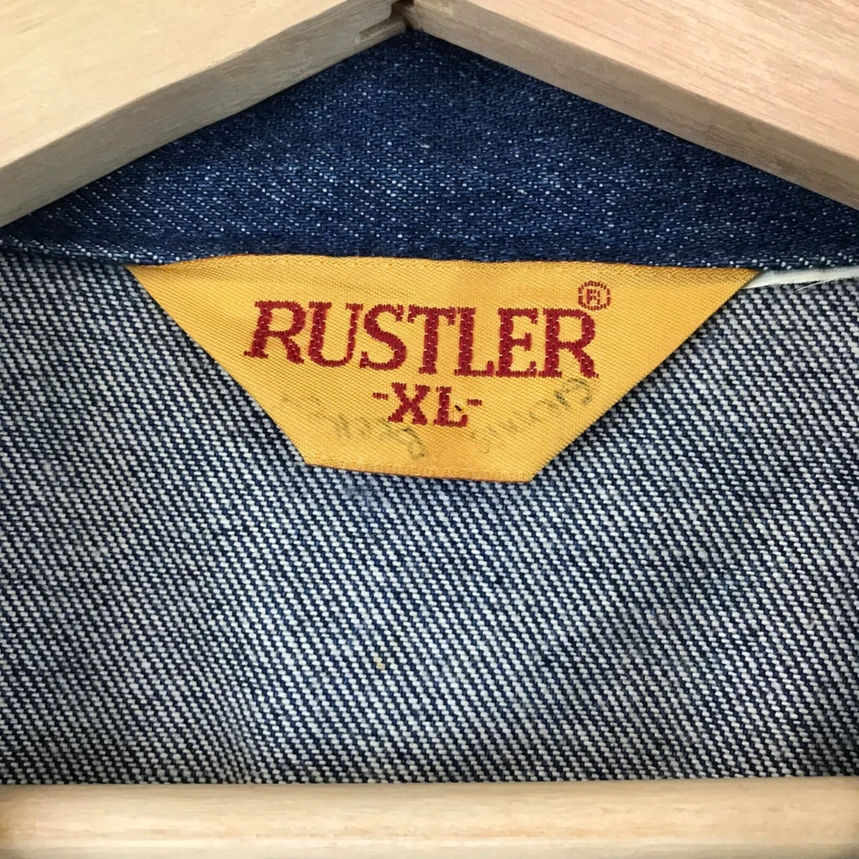 Chaqueta de Camionero Rustler Vintage Azul Lavado Oscuro Denim Jean Hecha en EE. UU. Talla XL Foto 4 de 4