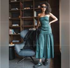 New 119 Zara Green Midi Dress with Topstitching 2550/335 Small