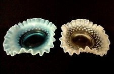 LOT 2 Fenton Aqua Opalescent  White Hobnail Ruffle candy/ bon bon dish