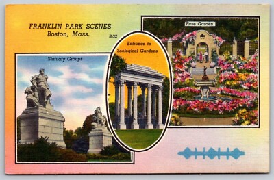 Boston Massachusetts Multi View Linen Postcard Franklin Park Scenes