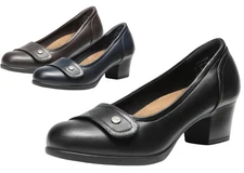 Women Slip On Pump Dress Shoes Low Chunky Heel Round Toe Office Work Shoes