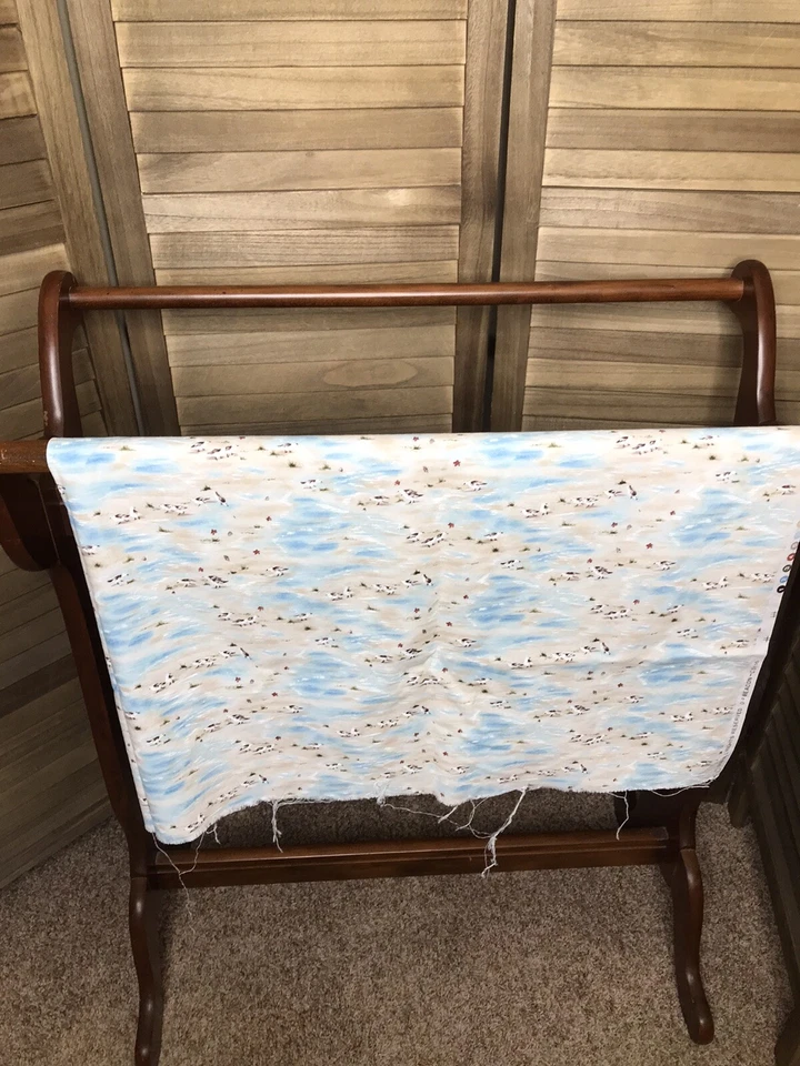 Fabric Timeless Treasure Beach Seashore Birds Gulls Muted Beige Aqua Blue 3/4 yd - Image 3 of 4