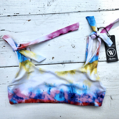 $86 Wildfox Womens Tie Dye Tie Strap Swim Top Sz M NEW