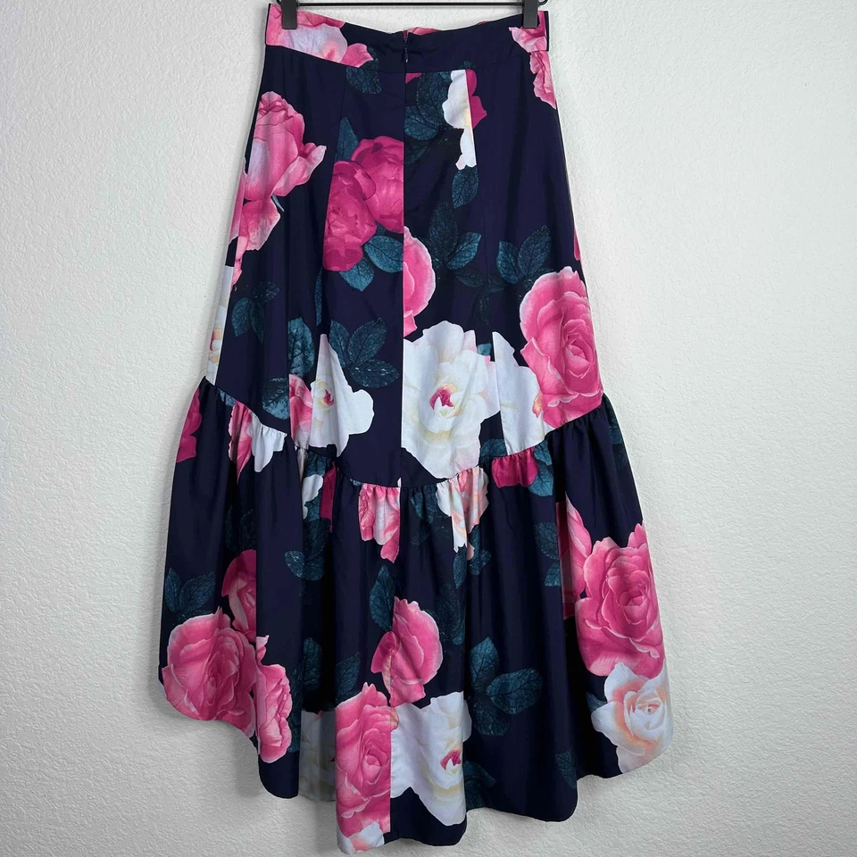 Eliza J Skirt Women’s Size 2 Floral Print Hi-Low Taffeta Ruffle Tiered Romantic - Image 2 of 4