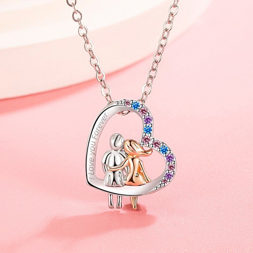 Love Couple Necklace With Colorful Rhinestones Fashion Creative Heart-shaped Nec - Picture 4 of 6