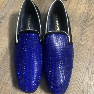 Parrazo Enzo Romeo TRS Mens Blue Rhinestone Blue Metallic Heel Dress  Loafers Sz9