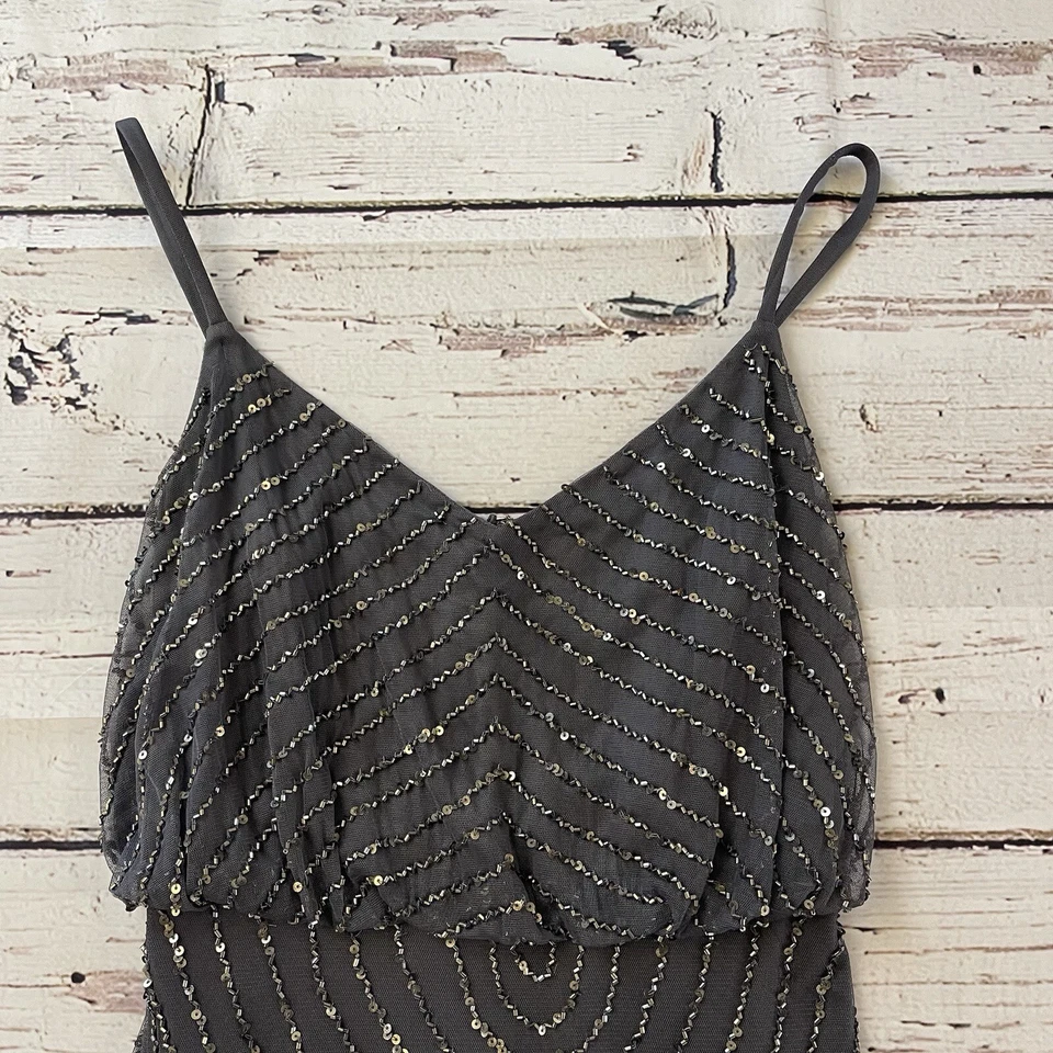 Vestido blusa Adrianna Papell Art Deco lentejuelas en negro mercurio talla 4 para mujer’s Foto 2 de 4