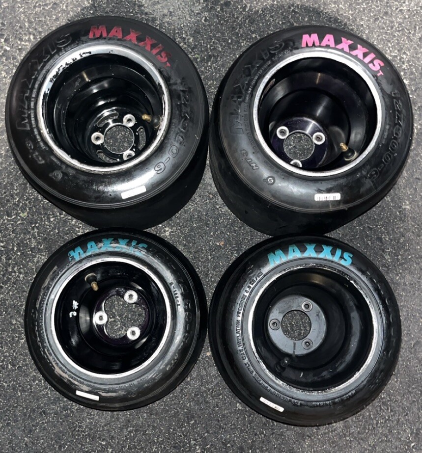 Complete Set Of (4) MAXXIS GO KART RACING TIRES HT3 ON BLACK WHEELS eBay