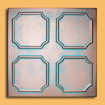 Hand Painted Ceiling Tile, DIY, 20x20 GlueUp, ALFA Antique Copper/Patina, 35 Pcs