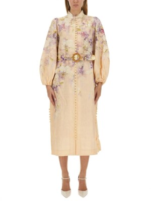 ZIMMERMANN Lyrical Buttoned Midi Dress Beige W/Floral Print US 4 Long  Blouson Sl | eBay