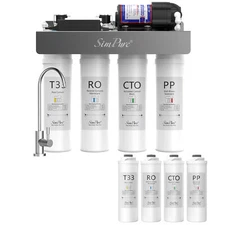 SimPure WP-400 8 Stage Tankless Reverse Osmosis Water Filter System+4 Filters