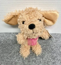 Way To Celebrate Golden Doodle Plush Dog Stuffed Animal 8” Mini Pink Bow