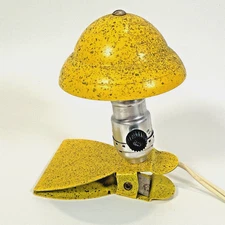 Vintage MCM 1950s Leviton Clamp Clip-On Helmet Desk Lamp Yellow Speckled Working
