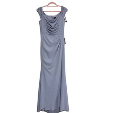 New Xscape Evenings 6370X Dani Scuba Ruched Off the Shoulder Blue Maxi Sz 10 #44