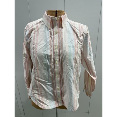 LL Bean Women's Vtg Pastel Striped Oxford Button Down Shirt Preppy L Petite Y2K