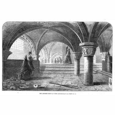 YORK Cathedral The Ancient Crypt - Antique Print 1861