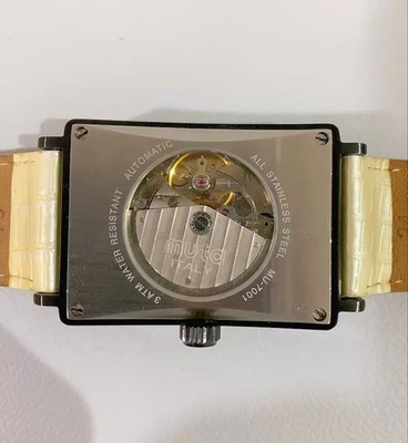 muta Italy MU-7001 Automatic Retrograde Rectangle Black Dial Skeleton Back