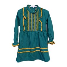 Vintage Girls Sears Perma-Prest Dress Size 5 green  yellow Used As-Is