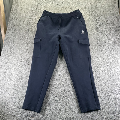 Reebok Pants Mens L Blue Cotton Track Tapered Leg Activewear Running Performance