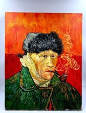 Vintage Van Gogh, self - portrait with bandaged ear and pipe - Oil on Canvas