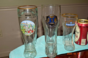 3 Glass Boot German Beer Steins, Neuschwanstein Castle. Vintage, Collectible