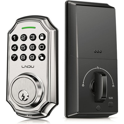 LNDU Keypad Smart Door Lock Silver Black Brushed Auto Lock Anti-peeping Deadbolt