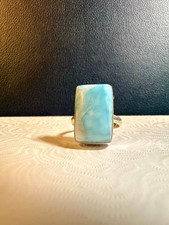 Natural Larimar Statement Ring Size 7 925 Sterling Silver Blue Gemstone