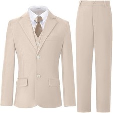 Spring Notion Beige Youth Suit Slim Fit Size 12Y 2 Button Notch Lapel 3 Piece