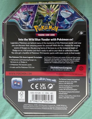 POKÉMON TCG AZURE LEGENDS TIN w/4 BOOSTER PACKS, 1 FOIL XERNEAS ex