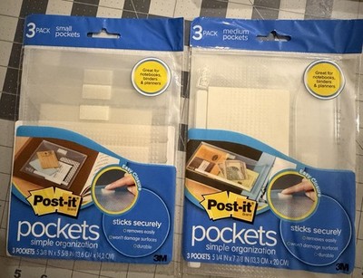Two (2) NEW Packs - (1) Small & (1) Medium Post-it Pockets - (3) Pockets/Pack